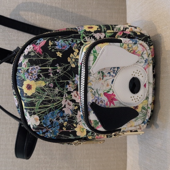 Betsy Johnson Black Floral Dog Mini Kitsch Backpack - Picture 1 of 12